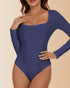 Long Sleeve Square Neck Solid Tummy Control Bodysuit