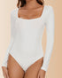 Long Sleeve Square Neck Solid Tummy Control Bodysuit