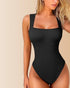Sleeveless Wide Square Neck Ribbed Tummy Control Bodysuit