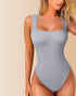 Sleeveless Wide Square Neck Ribbed Tummy Control Bodysuit