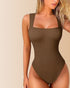 Sleeveless Wide Square Neck Ribbed Tummy Control Bodysuit