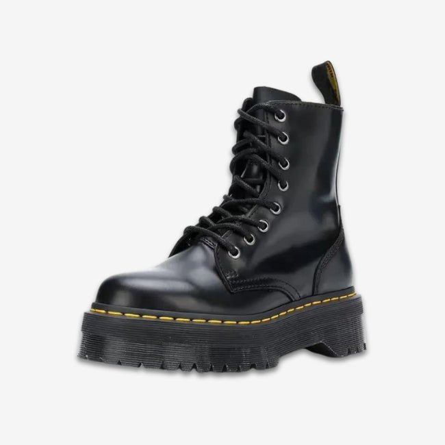 Womens Leather Platform Mid-Calf Biker Booties