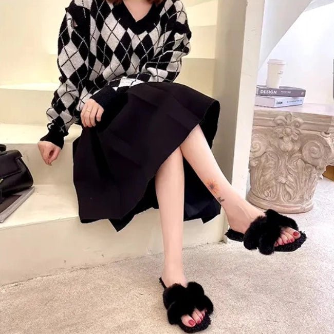 Women Plush Flatform Furry Slippers