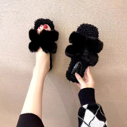Women Plush Flatform Furry Slippers