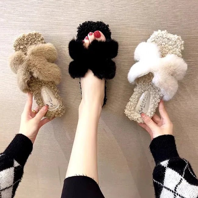 Women Plush Flatform Furry Slippers