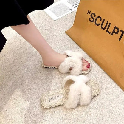 Women Plush Flatform Furry Slippers