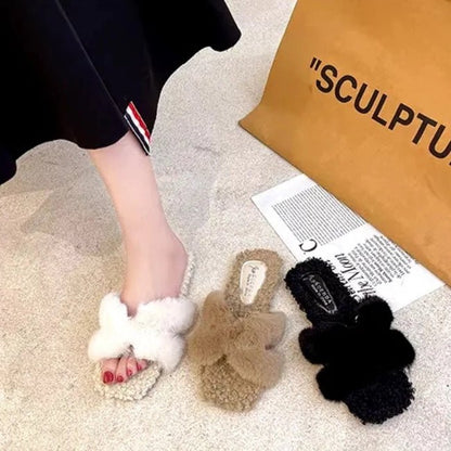 Women Plush Flatform Furry Slippers