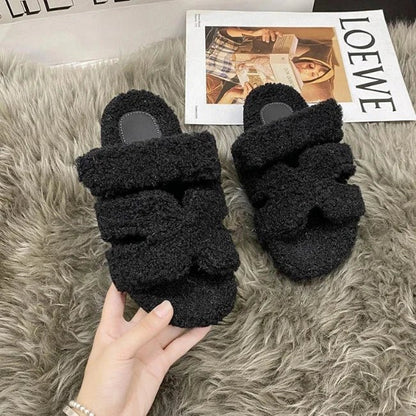 Women Fleence Fur Platform Furry Slippers