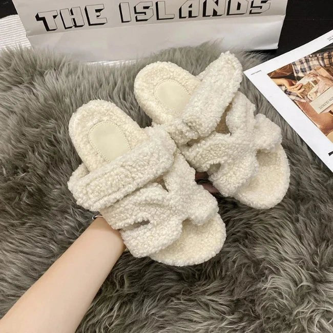 Women Fleence Fur Platform Furry Slippers