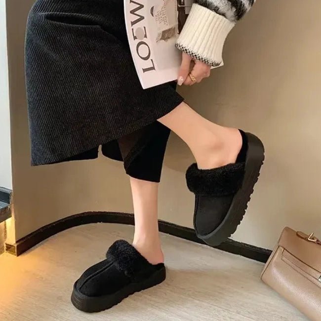Women Plush Platform Furry Slippers