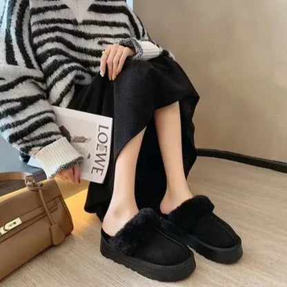 Women Plush Platform Furry Slippers