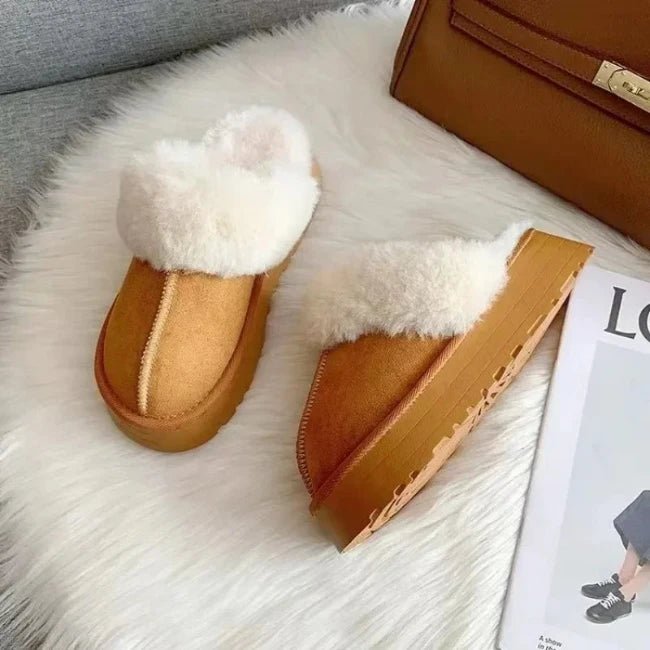 Women Plush Platform Furry Slippers