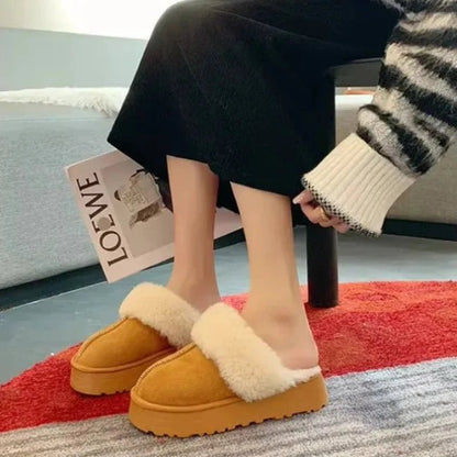 Women Plush Platform Furry Slippers