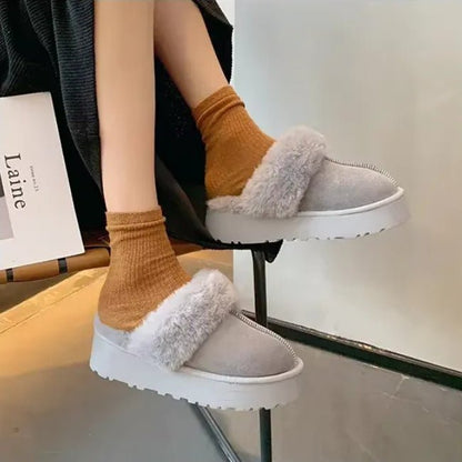Women Plush Platform Furry Slippers