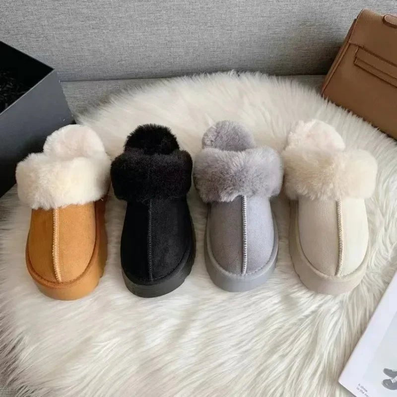 Women Plush Platform Furry Slippers