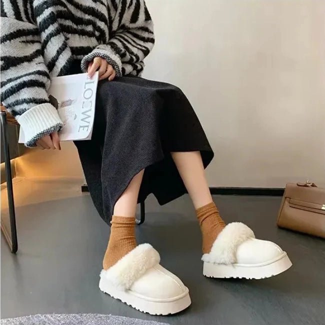 Women Plush Platform Furry Slippers