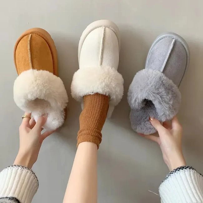 Women Plush Platform Furry Slippers
