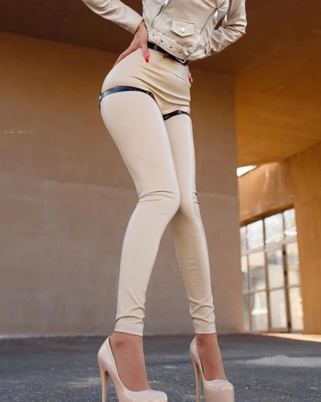 Sexy Stretchy Tummy Leather Leggings