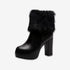 Women Leather Pump Chunky Heels Furry Mid-Calf Booties