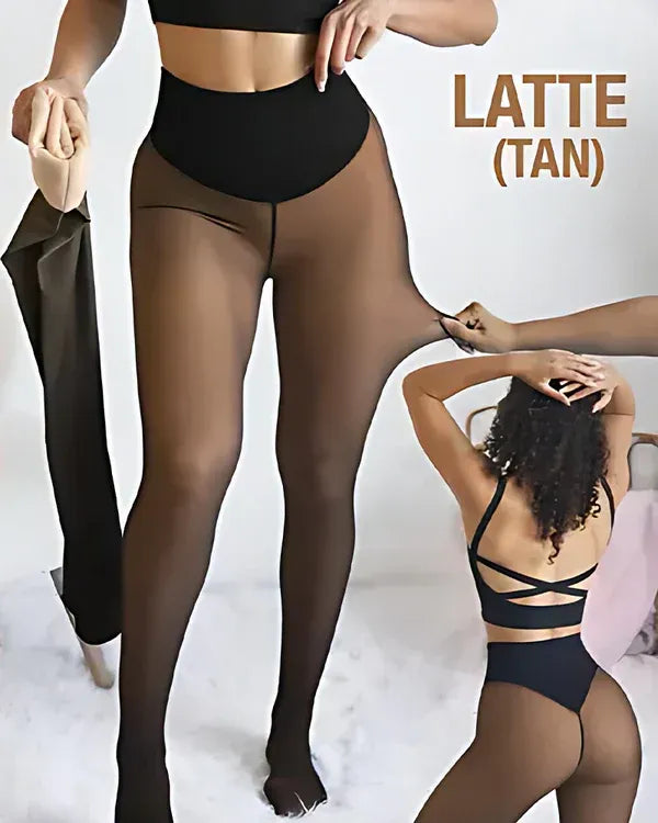 The Viral Magic Single Seam Compression Band Fleece-Lined Sheer Tights Tan