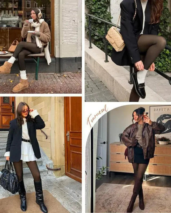 The Viral Magic Single Seam Compression Band Fleece-Lined Sheer Tights 