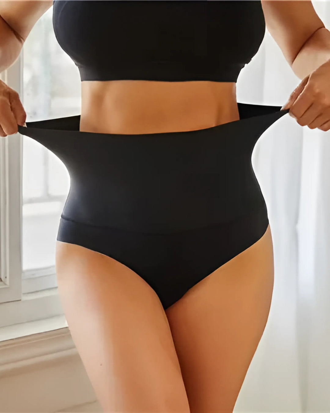 High Waisted Tummy Control Thong Panty black