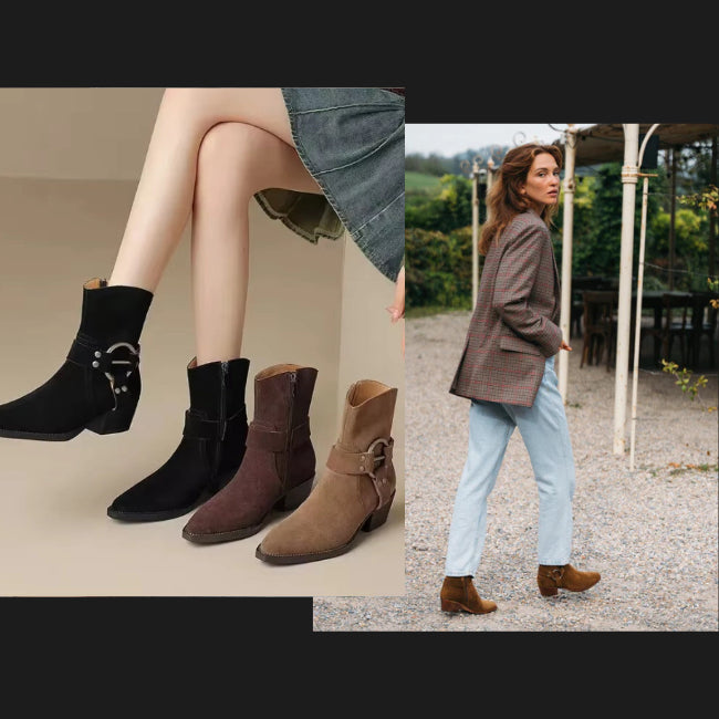 Women Suede Flatform with plateau Chunky Heels Booties