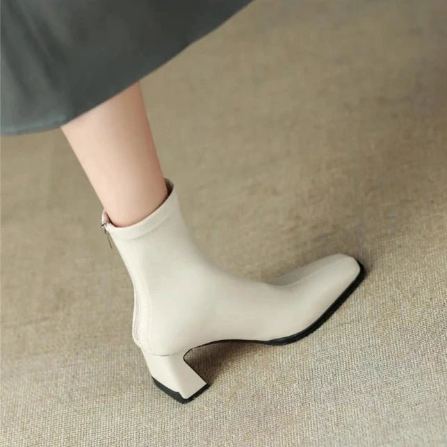 Women Leather Flatform with plateau Chunky Heels Booties