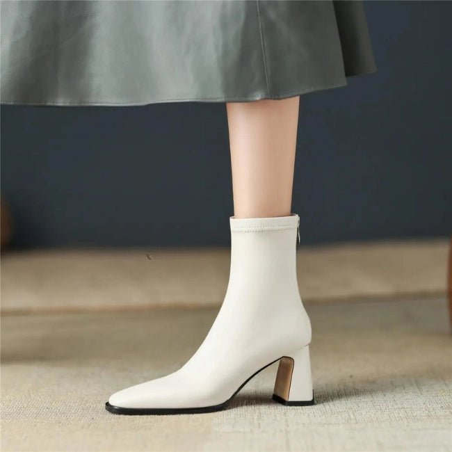 Women Leather Flatform with plateau Chunky Heels Booties