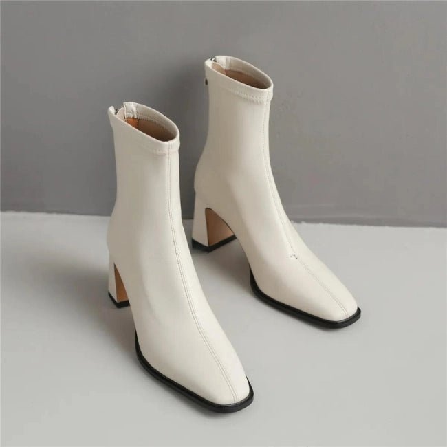 Women Leather Flatform with plateau Chunky Heels Booties