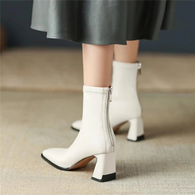 Women Leather Flatform with plateau Chunky Heels Booties