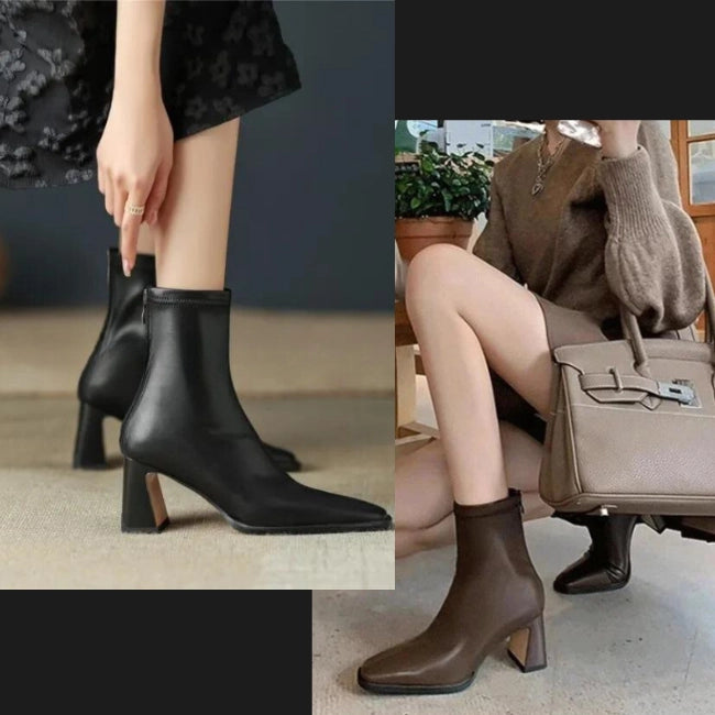 Women Leather Flatform with plateau Chunky Heels Booties