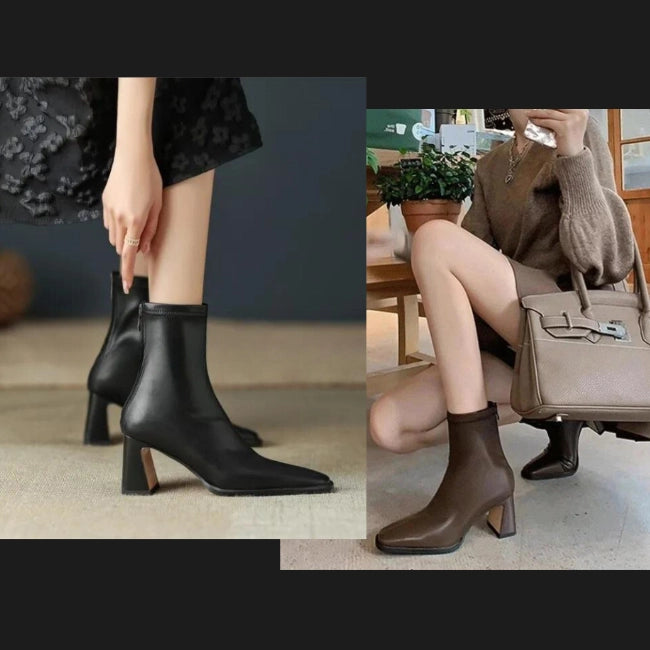 Women Leather Flatform with plateau Chunky Heels Booties