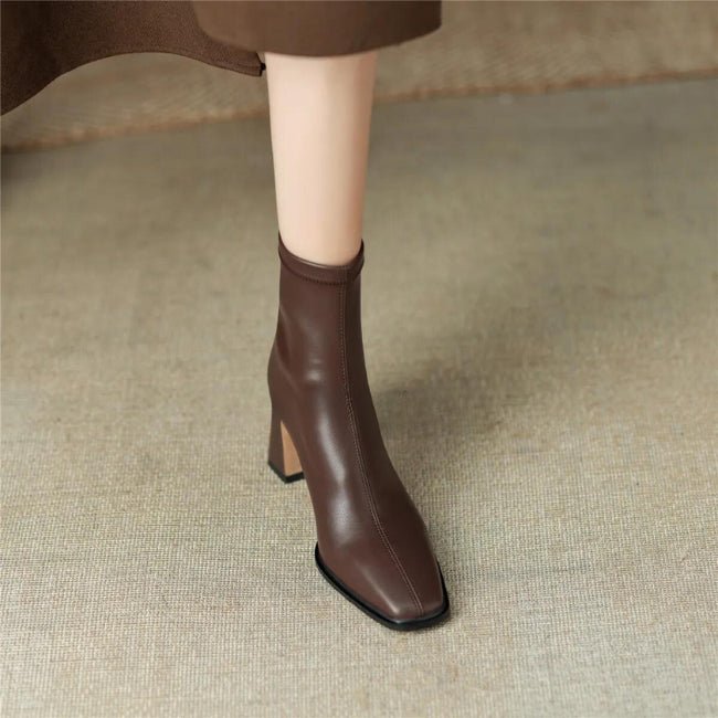 Women Leather Flatform with plateau Chunky Heels Booties