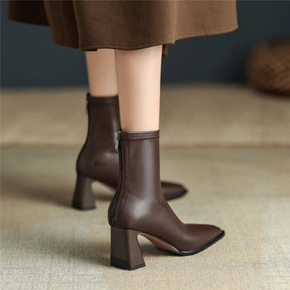 Women Leather Flatform with plateau Chunky Heels Booties