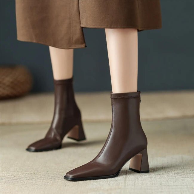 Women Leather Flatform with plateau Chunky Heels Booties