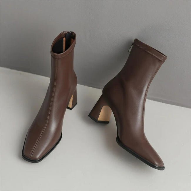 Women Leather Flatform with plateau Chunky Heels Booties