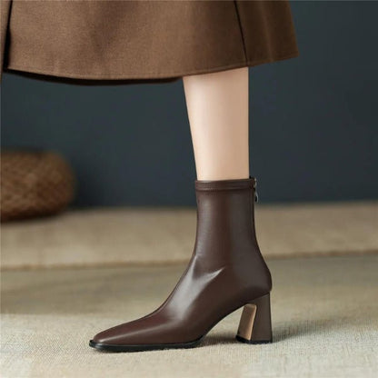 Women Leather Flatform with plateau Chunky Heels Booties