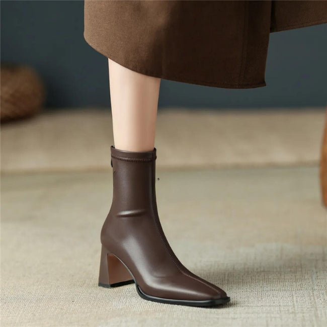 Women Leather Flatform with plateau Chunky Heels Booties