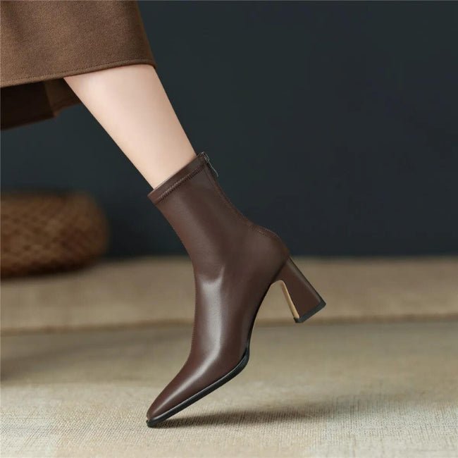 Women Leather Flatform with plateau Chunky Heels Booties