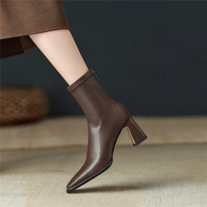 Women Leather Flatform with plateau Chunky Heels Booties