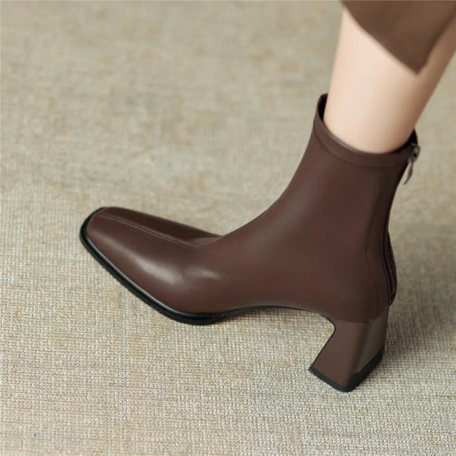 Women Leather Flatform with plateau Chunky Heels Booties