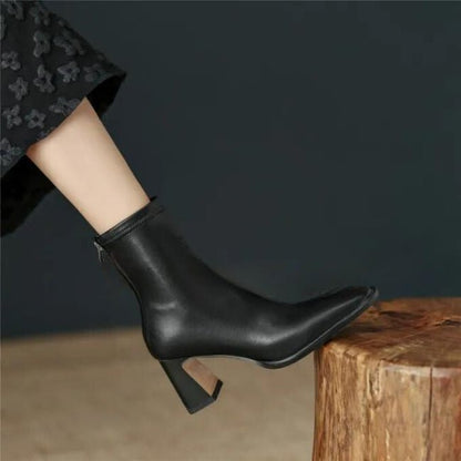 Women Leather Flatform with plateau Chunky Heels Booties