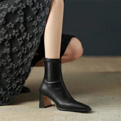 Women Leather Flatform with plateau Chunky Heels Booties