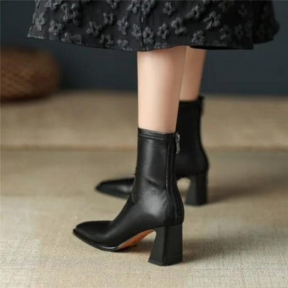 Women Leather Flatform with plateau Chunky Heels Booties