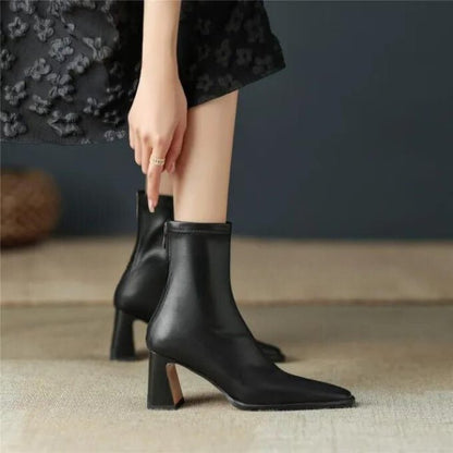 Women Leather Flatform with plateau Chunky Heels Booties