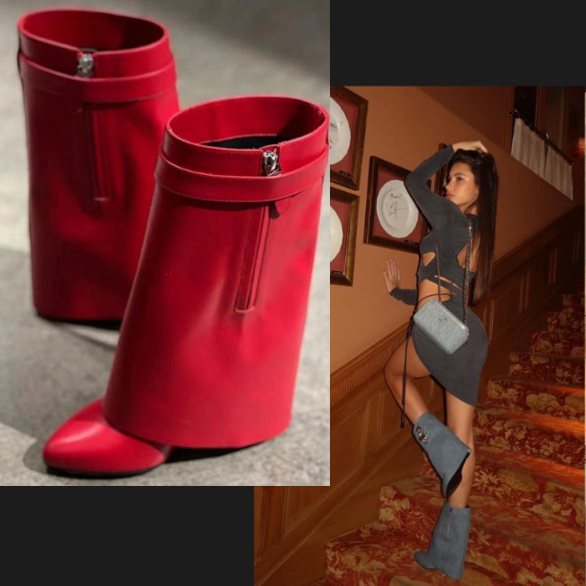 Women's Leather PU Wedge Heels Mid-Calf Booties