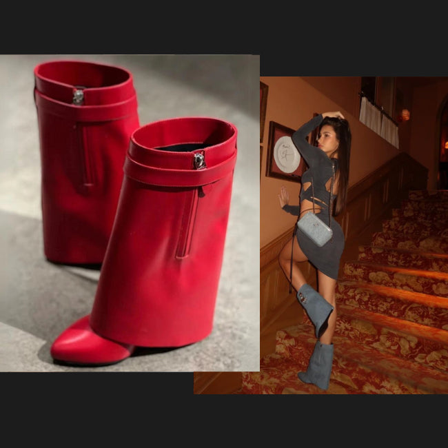 Women's Leather PU Wedge Heels Mid-Calf Booties