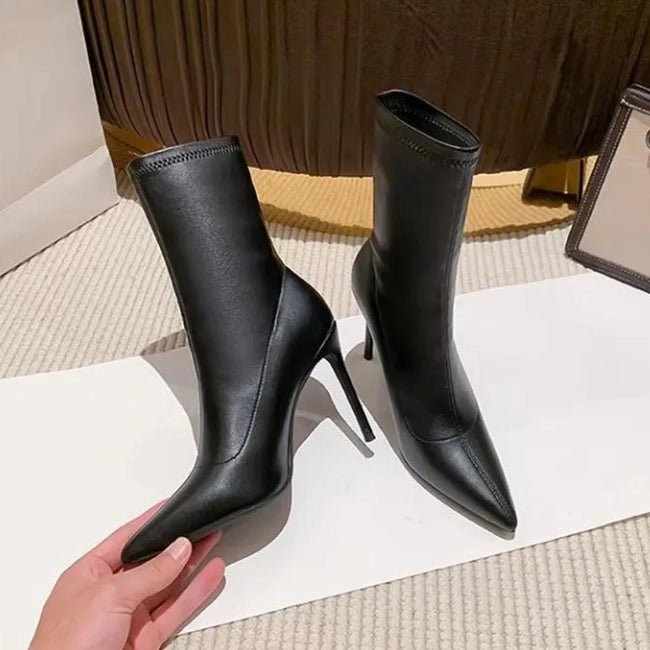 Women Leather Flatform with plateau Stiletto Booties