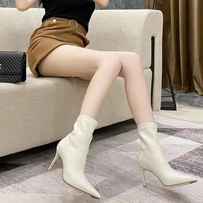 Women Leather Flatform with plateau Stiletto Booties